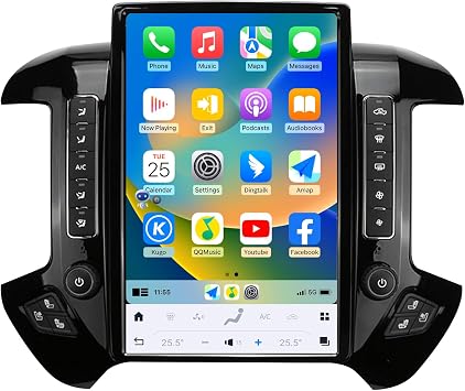 Qualcomm Android Car Radio for Chevrolet Silverado GMC Sierra 2014-2019 Stereo Replacement Head Unit 14.4 Inch 2K IPS Touch Screen Tesla Style Carplay Android Auto GPS Navigation OEM 8 Inch Black