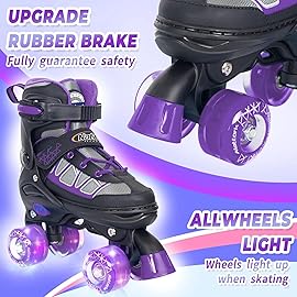 Kids Roller Skates for Girls, Purple Adjustable Rollerskates with Light Up Wheels for Teens Youth Ages 6-12 10 11 12, Beginners Outdoor Sports Toys, Best Birthday Gift for Girls Kids