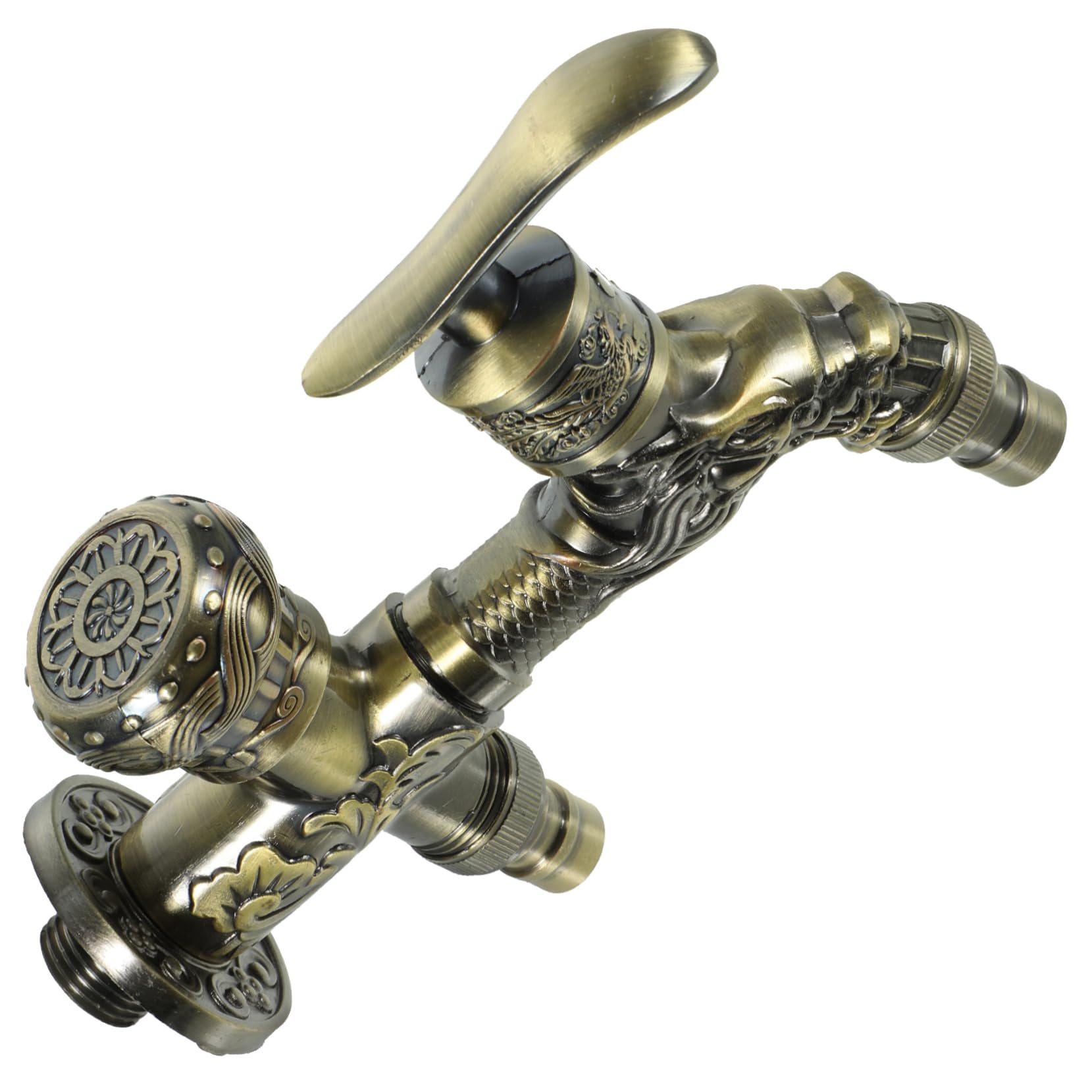 Rubinetto Doppio Giardino in Lega di Zinco 2 Uscite Design Antico e Vintage per Pulizia, Apertura e Chiusura Facile per Lavaggio e Lavabo
