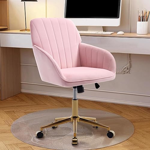 Miniatura 6 de Silla de escritorio de oficina en casa, silla de tocador, moderna silla con respaldo bajo ajustable de terciopelo, silla de oficina tapizada de