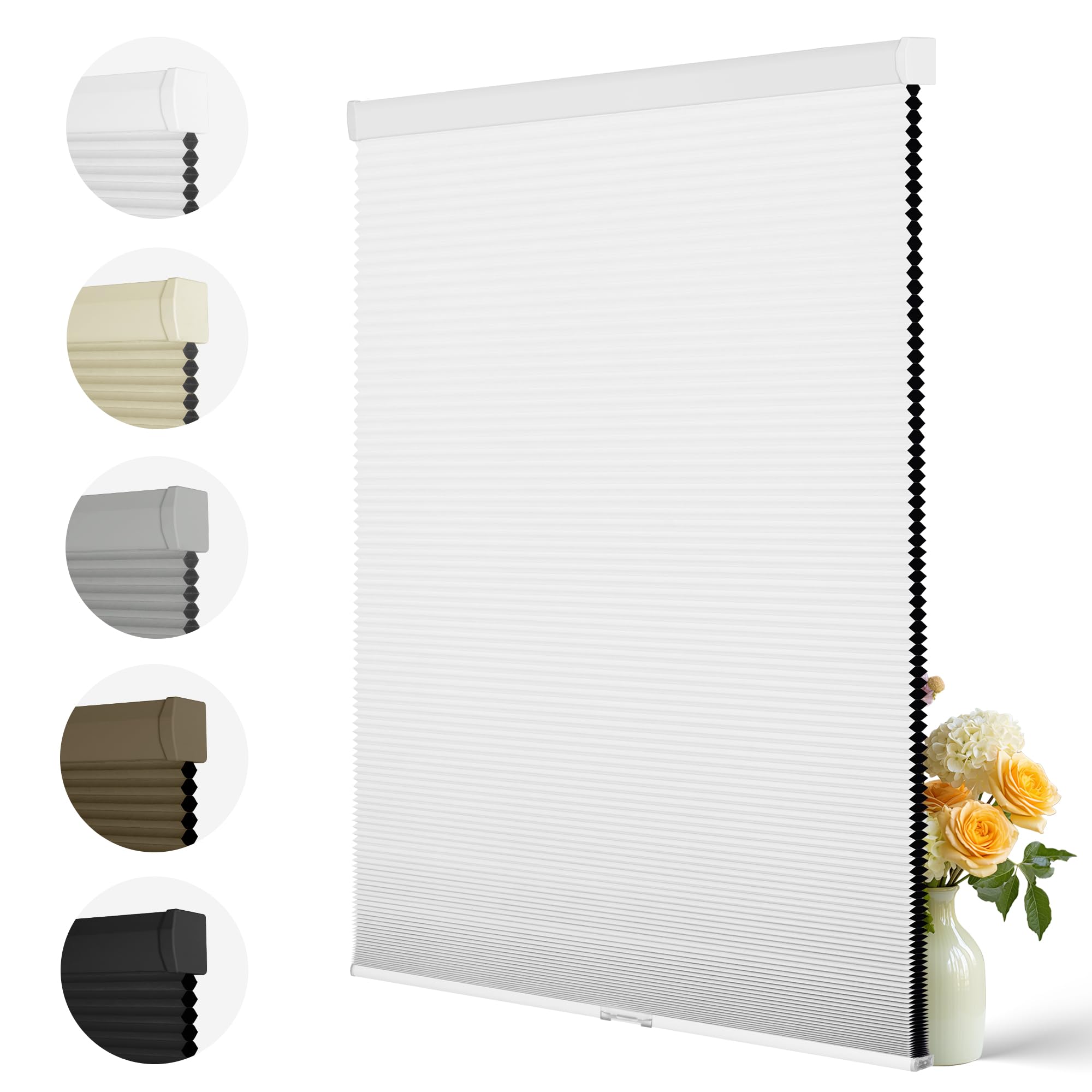 BERISSABlackout Cellular Shades,Free-Stop Cordless Honeycomb Blinds for Indoor Windows,Window Blinds with Thermal Insulated UV Protection. Easy to Install. White.35.5" W x 36" H
