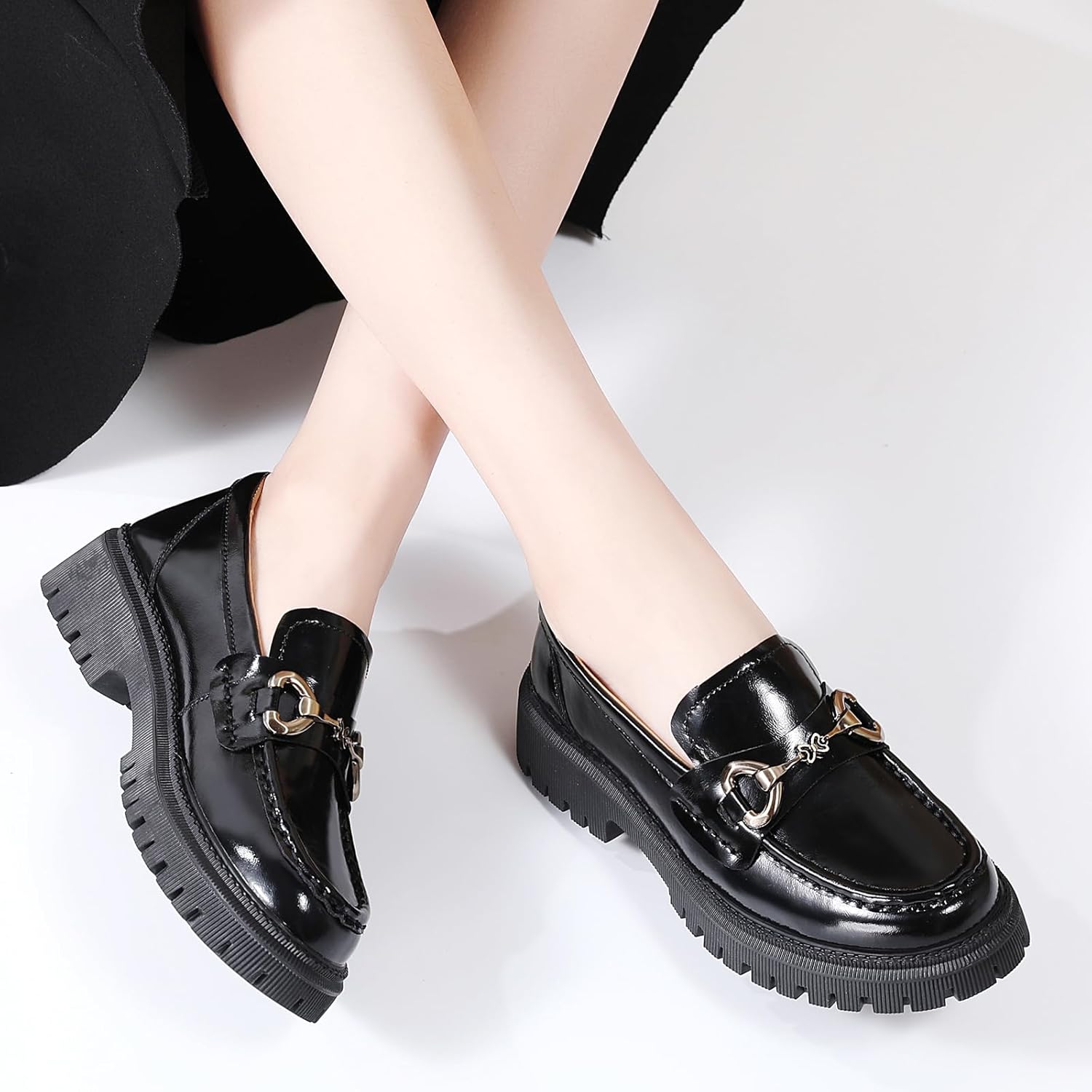 QHH Loafers for Women Women's Loafers & Slip-ons Leather Platform Chunky Penny Shoes Business Casual Shoes Comfortable Dressy Office Work Shoes - Image 9