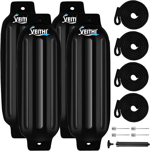 Vista 83 de Paquete de 4 defensas de barco de 4.5/5.5/6.5/8.5/8.5/10/16 pulgadas, parachoques de vinilo acanalado de doble ojo, parachoques de barco para Negro