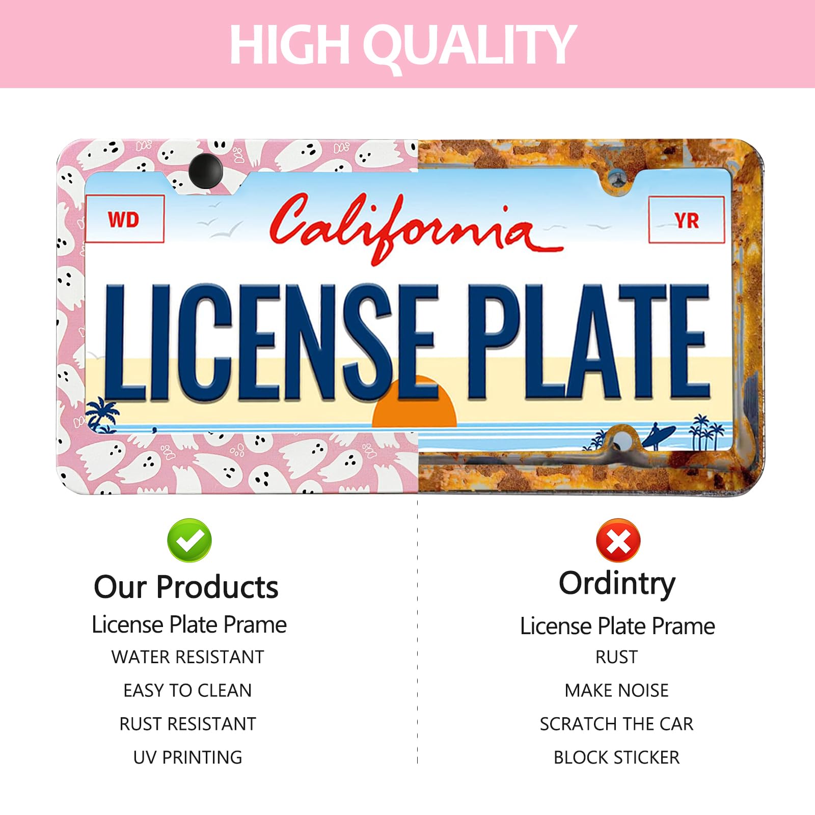 Pink Cute Ghost License Plate Frames for Women - 2 Pack Pink Car Plate Holder Cover Car Accessories — view 4