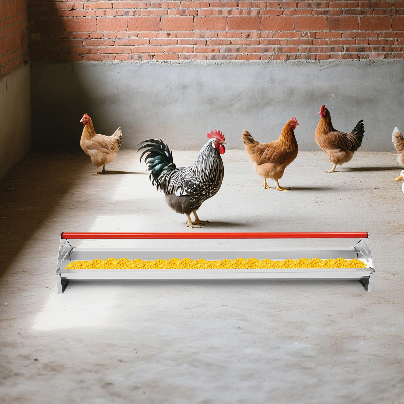 Comedero para pollos, 114,1 x 20,5 x 20,3 cm, con orificios de drenaje y barra transversal, comedero para pollos, patos, gansos, pavos