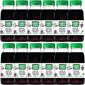 Kit 12x Suco De Uva Tinto Campo Largo Garrafa 250 Ml Natural Sem Glúten Sem Conservante Fardo
