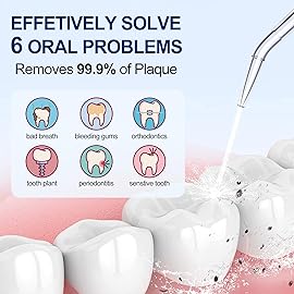 MOCEL Water Dental Flosser Oral Irrigator with 5 Modes, 350ml Cordless Water Teeth Cleaner Pick 6 Tips, IPX7 Waterproof Rechargeable Portable Powerful Battery for Travel & Home Braces & Bridges Care
