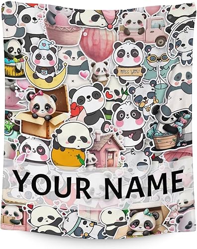 Manta de panda personalizada con nombre, 30 x 40 pulgadas, bonita manta para niños, mantas de felpa suave colorida para sofá, oficina