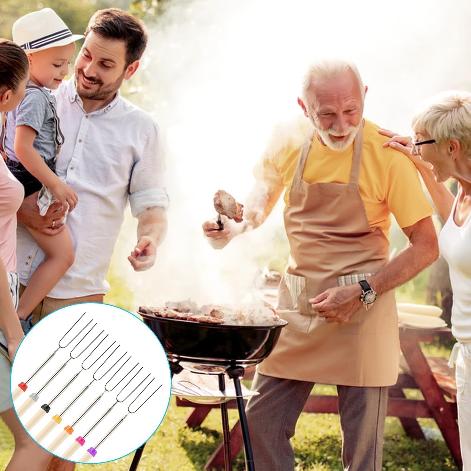 4 Pz Marshmallow Spiedini Acciaio, Spiedini Telescopici per Griglia, Bastoncini per Barbecue Allungabili 31-81 cm, Bastoncini da Tostatura, Spiedini per Barbecue Arrostire Campeggio Falò