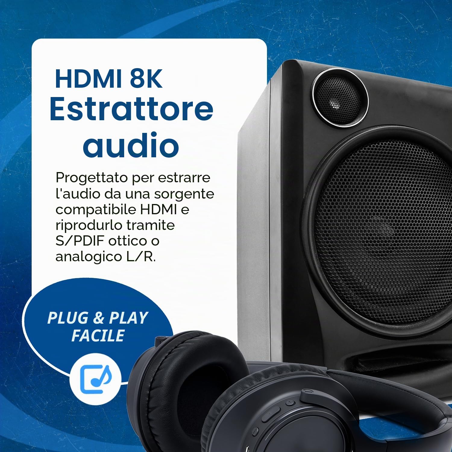 OREI Estrattore audio 8K HDMI UltraHD 4K @ 120Hz 48G HDMI 2.1 convertitore audio per PS5 SPDIF + uscita HDCP 2.3 da 3,5 mm – Dolby Digital/DTS Passthrough CEC, HDR, Dolby Vision, ARC, HDR10+ (BKA-1)