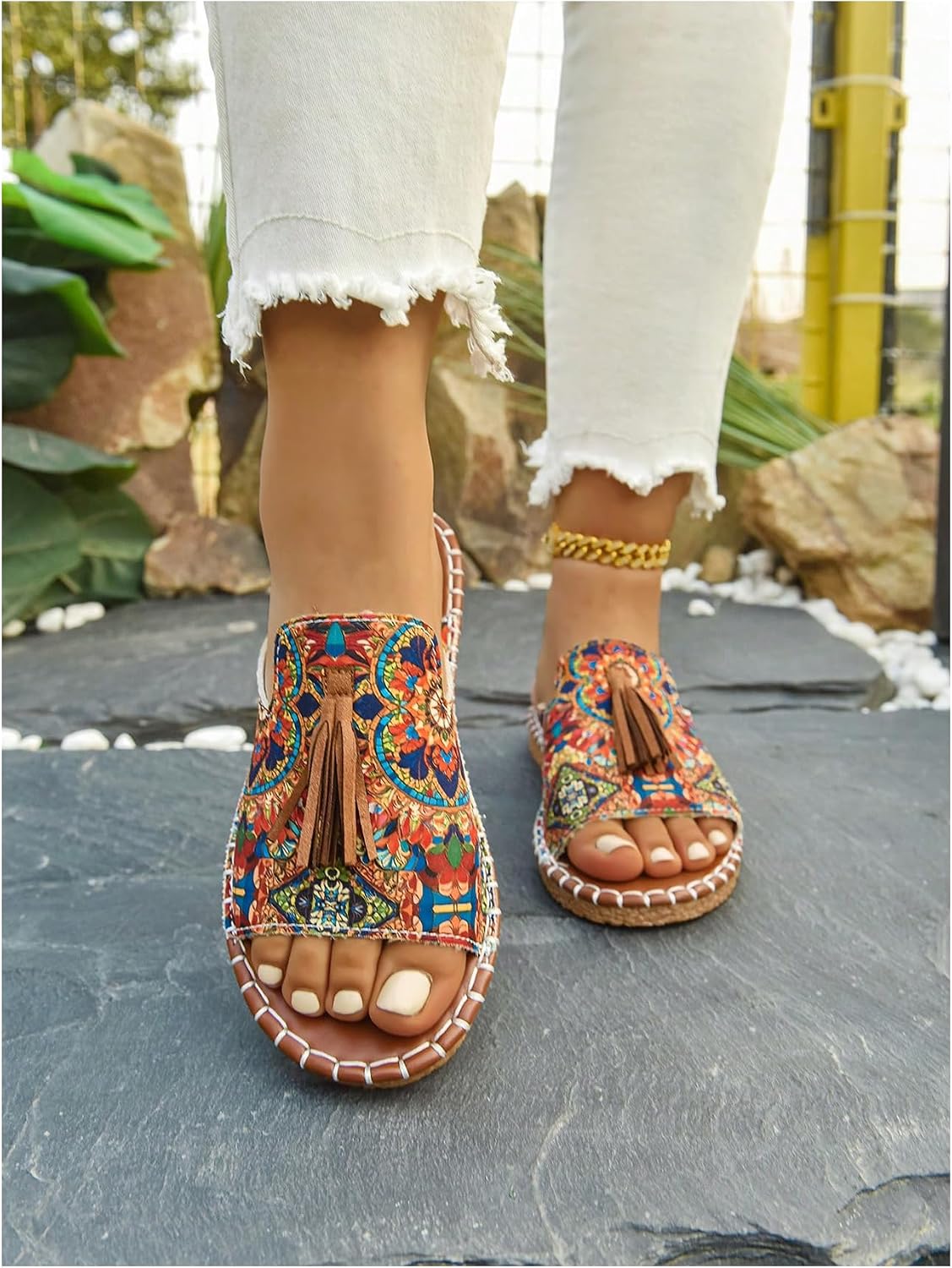 GORGLITTER Women's Colorful Rainbow Flat Sandals Boho Western Dressy Shoes image 2