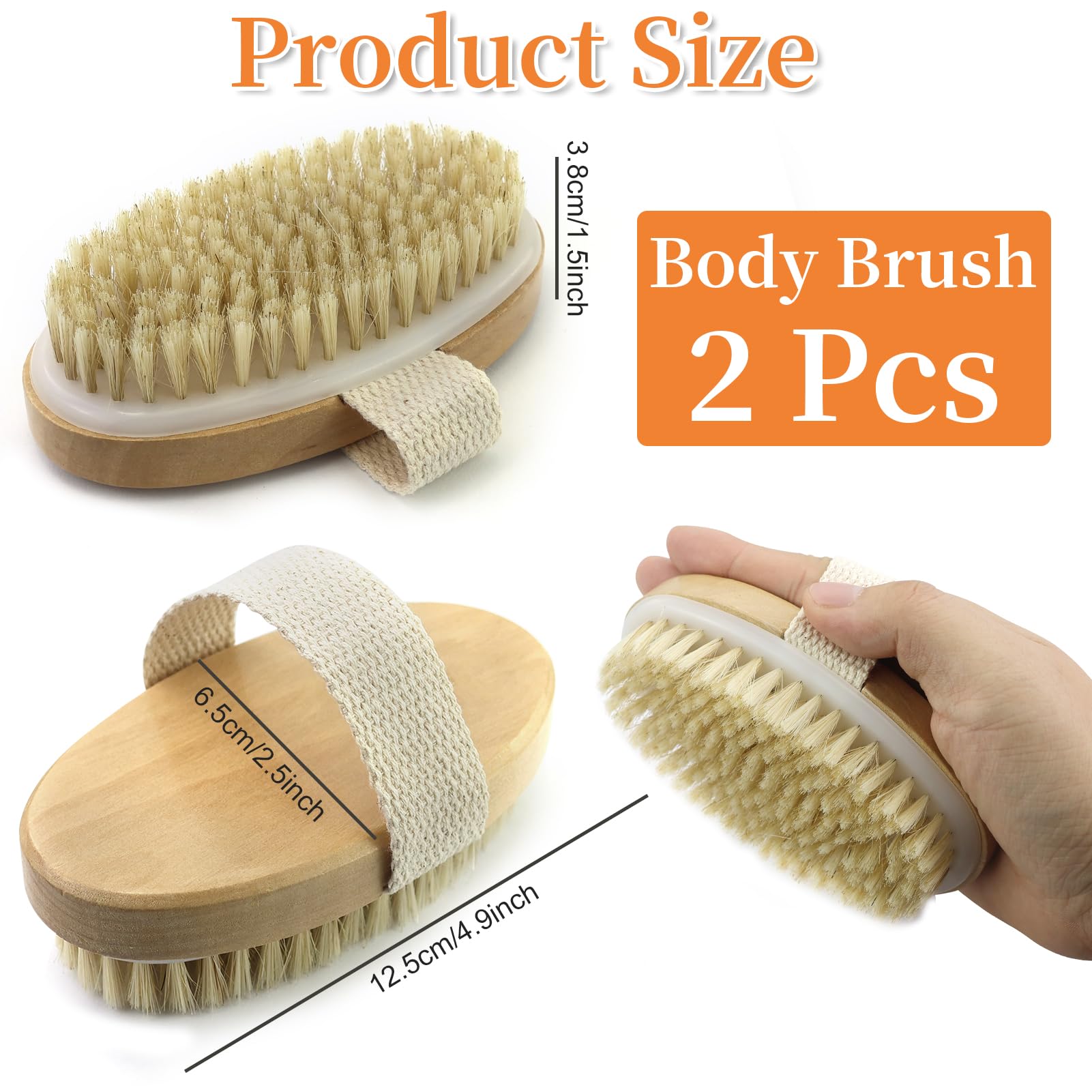 2 Pièces Brosse à sec pour le corps, Brosse exfoliante physique, Brosse masseuse pour le drainage lymphatique, brosse de bain à poils naturels pour Une Amélioration de La Circulation Sanguine