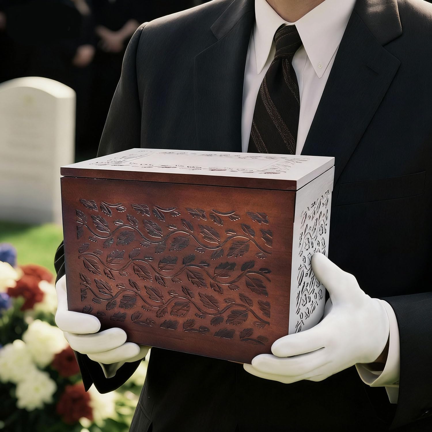 Cremation Urns for Human Ashes Adult Male or Female, Funeral Memorial Urns for Ashes, Wooden Tree of Life Decorative Urns Box, Burial Urn for Adults Up to 250 LBS, 9.45"(L) x 5.9"(W) x 7.1"(H), Brown