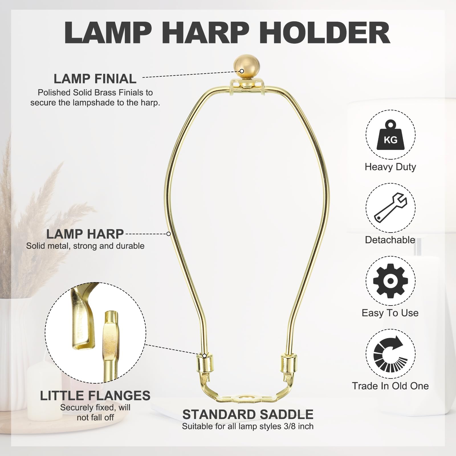 PATIKIL 9 Inch Lamp Harp Kit with 17.5mm Solid Brass Ball Finial - Image 4
