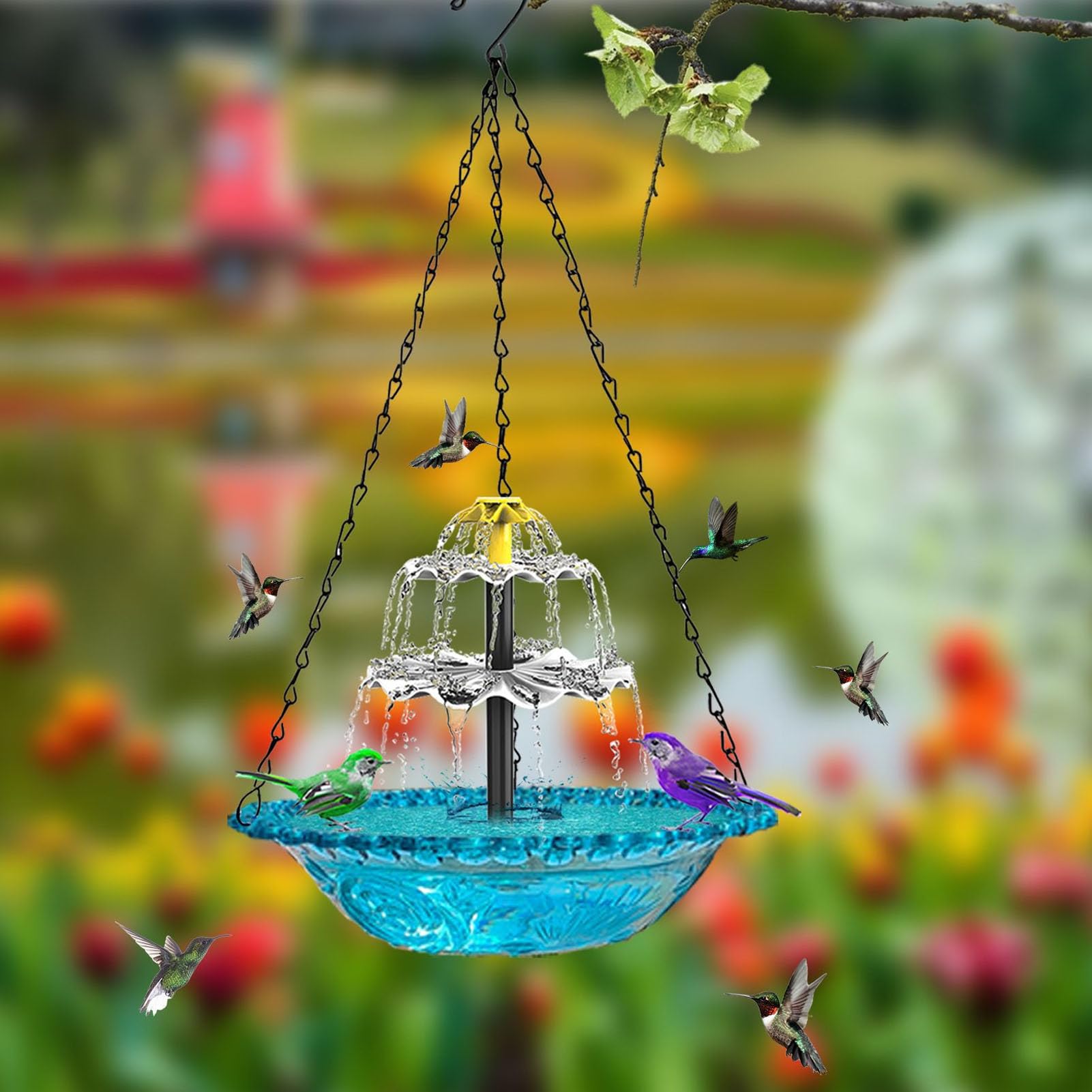Solar Bird Bath Fontanna wisząca plastikowa hummingbird wodna fontanna zasilana energią słoneczną ogrodową ogród dekoracje trawnikowe