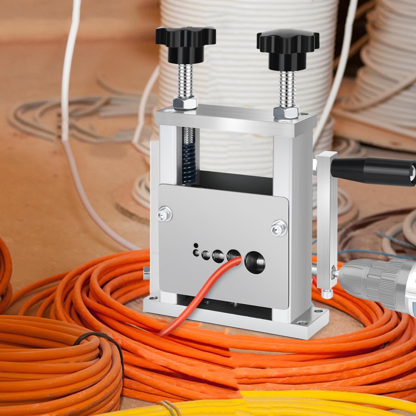 Odkrajarka do Kabli Napędzana Wiertarką Narzędzia Elektryka z Korbą Ręczną | Mechanizm Z Ręczną Korbą do Projektów Domowych Recykling Miedzi z Pozostałych