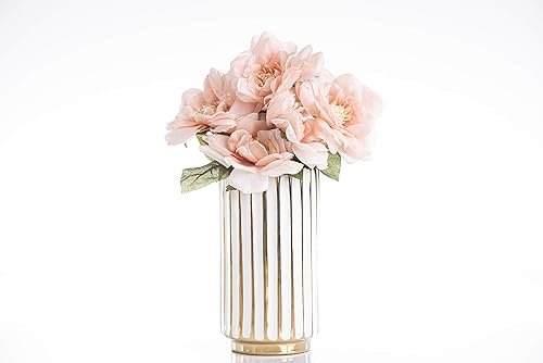 Miniatura 4 de jupriverco Jarrón blanco y dorado, elegante decoración del hogar, florero de flores, centro de mesa de cocina, crestas geométricas, parte inferior