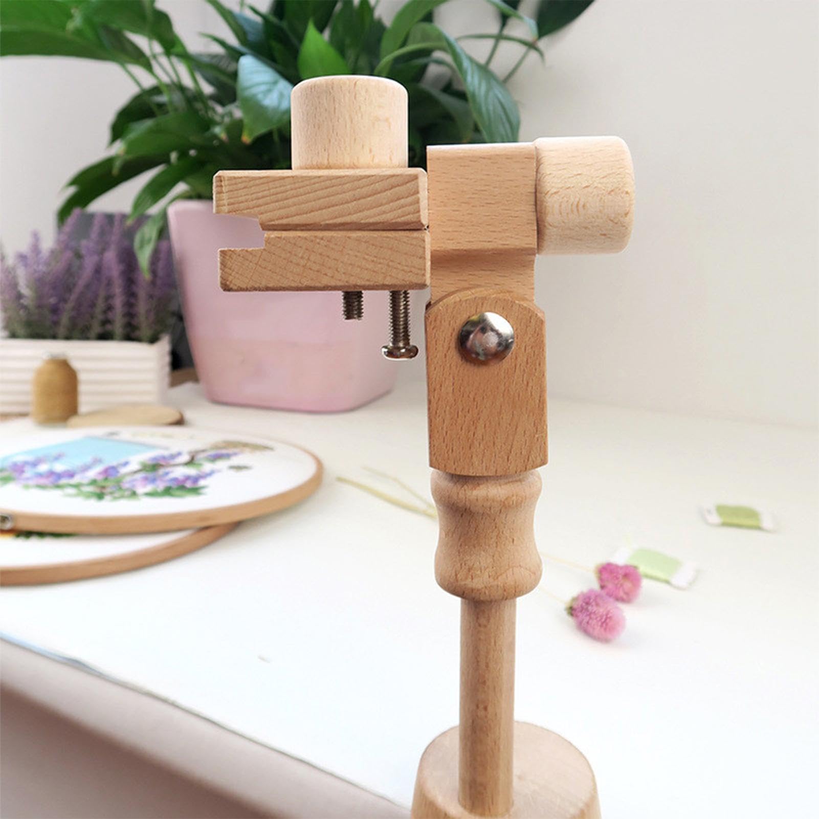 Renopfect Support de cadre à broder en bois - Support de cadre de broderie rotatif réglable à 360 ° - Support de cadre en bois réglable - Table de cadre torsadée