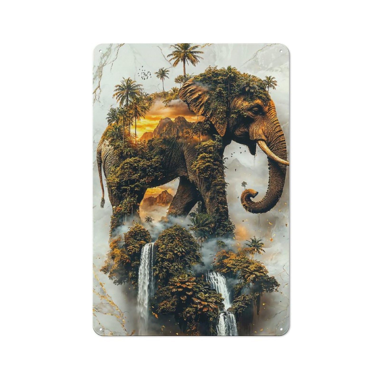 Junmoney Elephants Sacred Domain Metal Wall Sign 30X20cm Featuring For Living Room Wall, For Decorating Living Rooms And Feature Walls