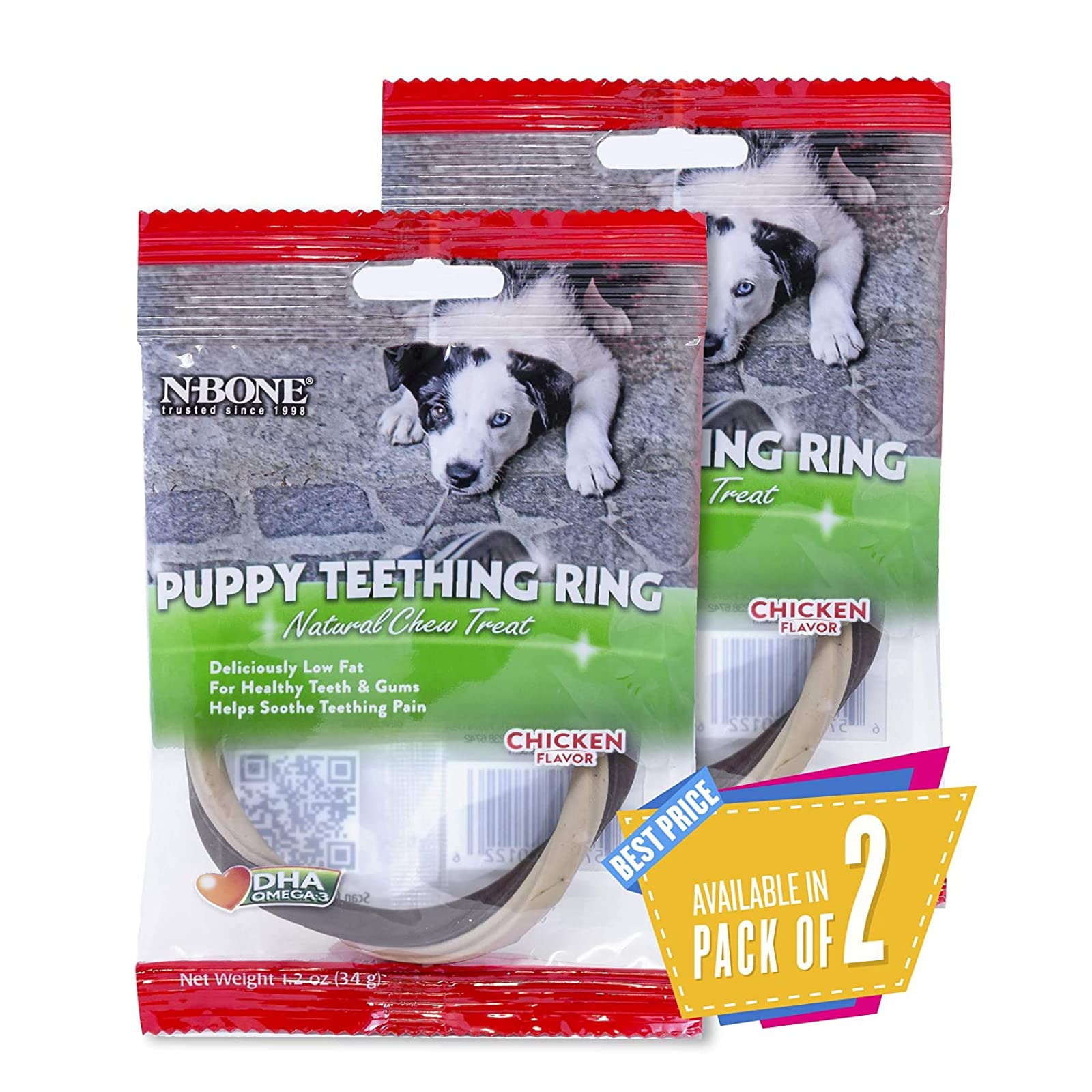 N-Bone Puppy Teething Ring Chicken Flavor, Low Fat High Protein Dog Dental Care Treats Pack of 2 (B098L4JDYQ) Amazon Price History, Amazon Price Tracker