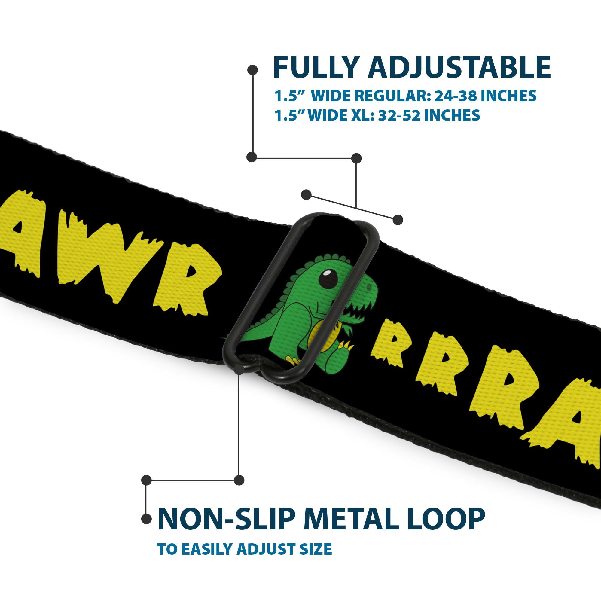 Buckle-Down RRRAWR Sicherheitsgurt Dinosaurier schwarz/grün/gelb 2,5 cm breit 50,8-91,4 cm lang