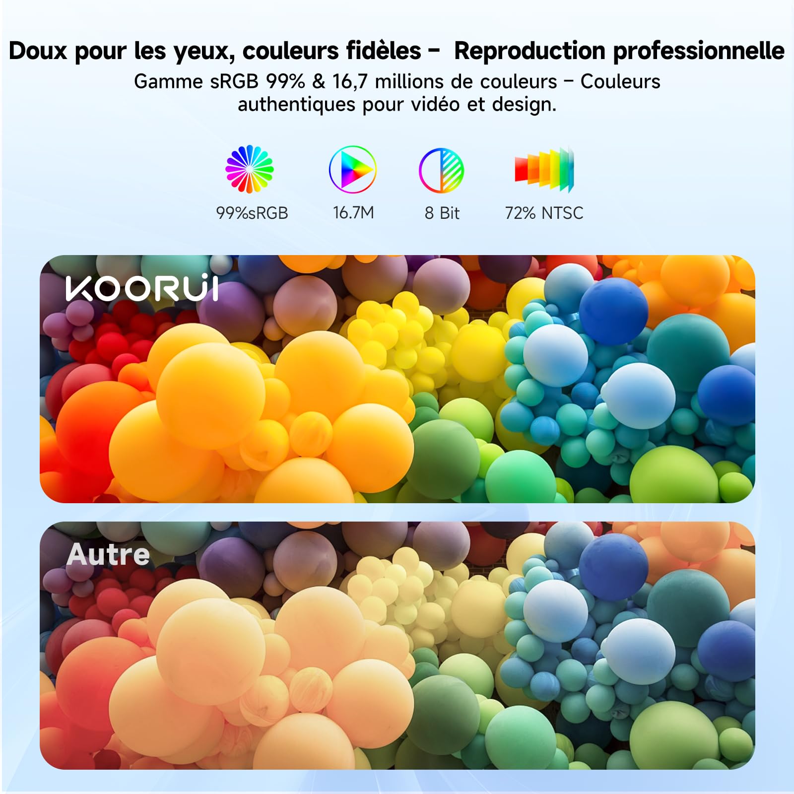 KOORUI E2711F Écran PC 27 Pouces Full HD 1920×1080 100 Hz, IPS, 99% sRGB | Adaptive Sync, Filtre de lumière Bleue, HDMI & VGA, VESA 100×100
