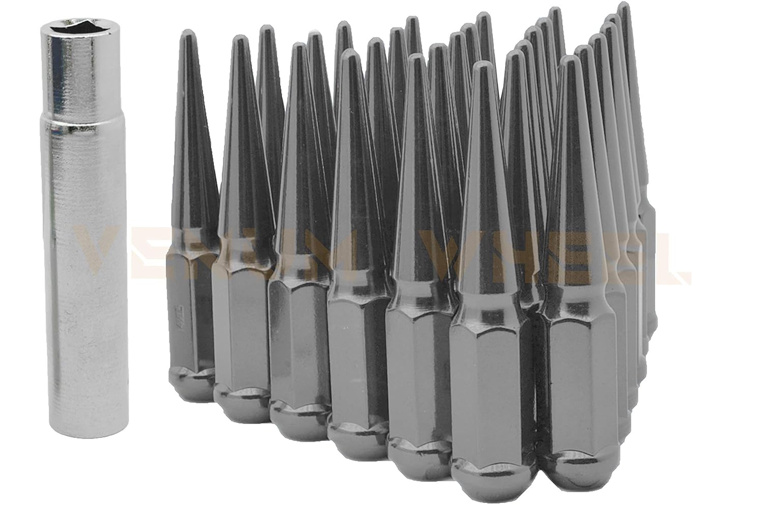 24 PC Gun Metal Spike Lug Nuts | M14x1.5 | 4.5" Tall + Key | Compatible with Chevrolet Blazer Colorado Silverado Tahoe 1995-2024 GMC Arcadia Savana Sierra 1500 Yukon All Models