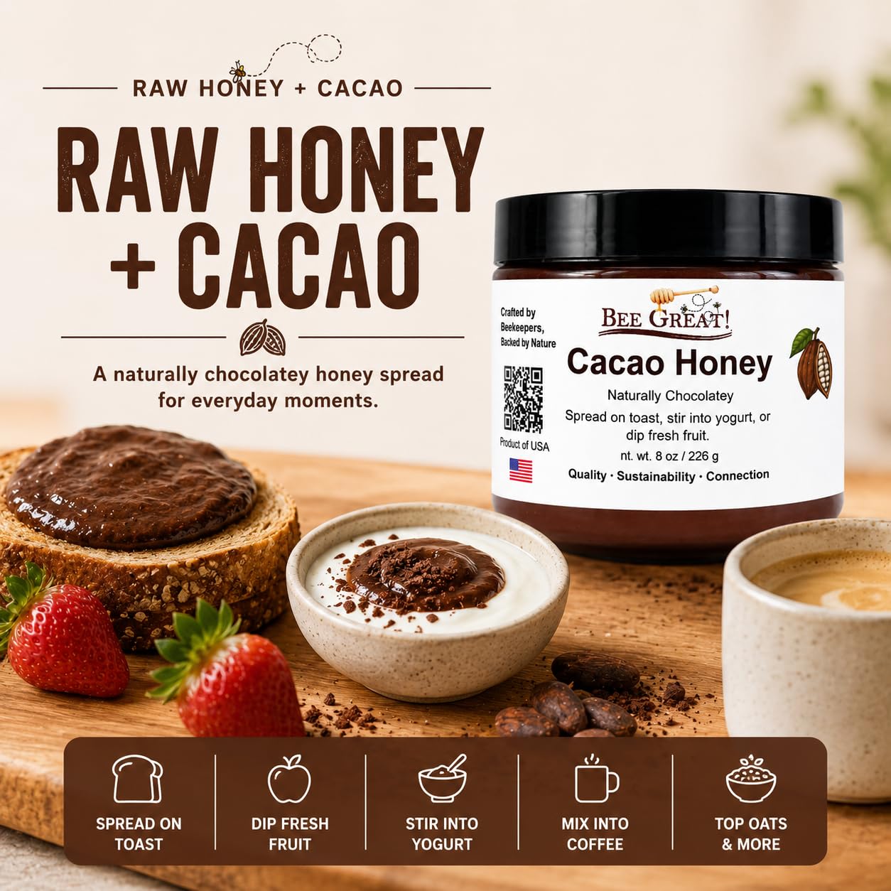 Amazon.com : Bee Great Cacao Honey – Raw Honey with Cacao