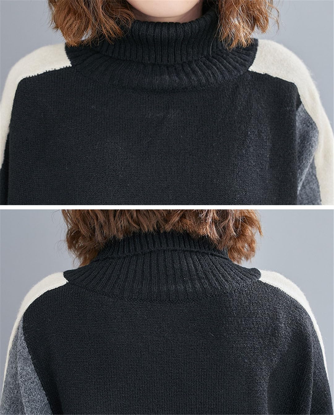 Vogrtcc Top da Donna Pullover Dolcevita Color Block Maglione Oversize da Donna di Media Lunghezza Allentato