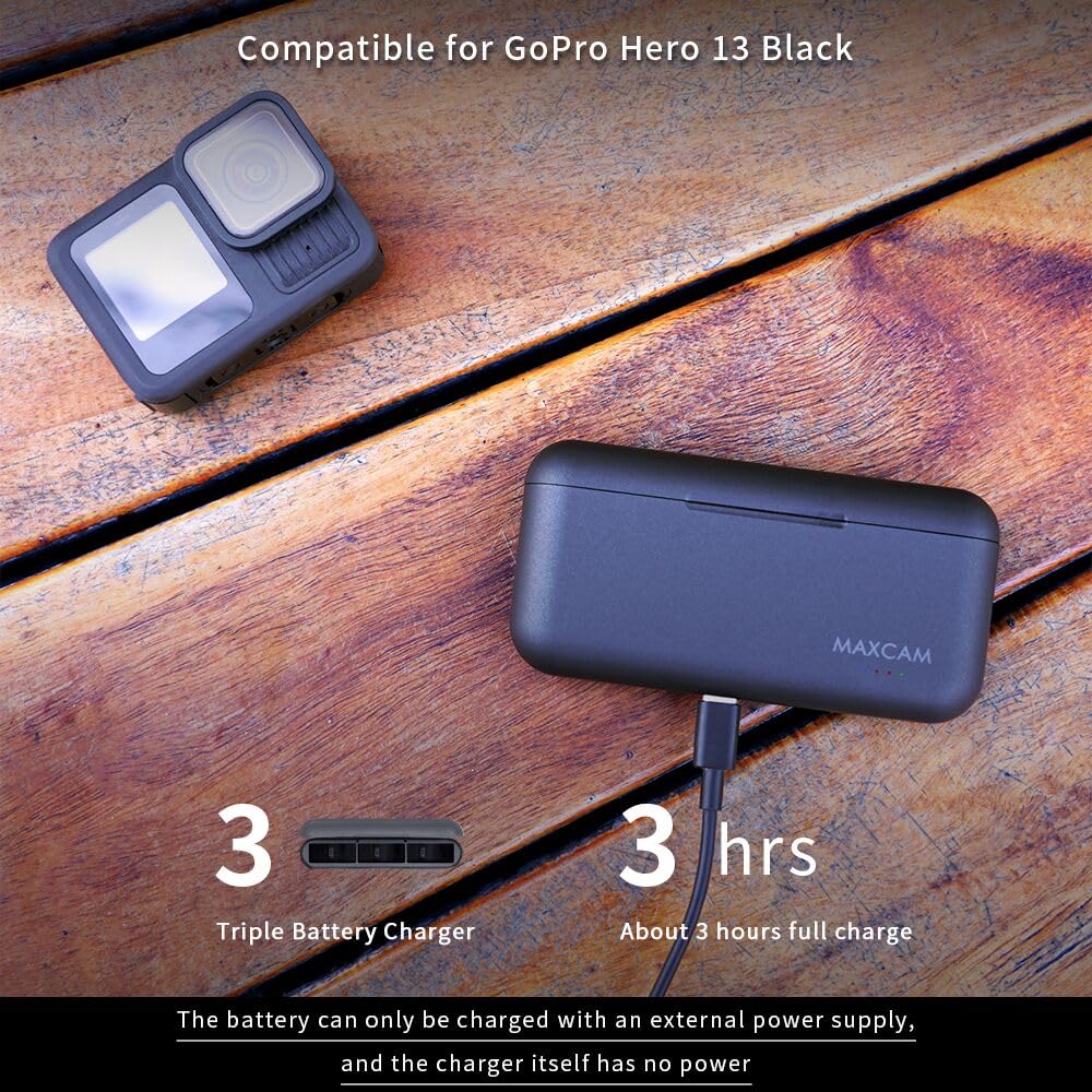 Caricabatteria triplo MAXCAM Power per GoPro HERO 13 Enduro Black