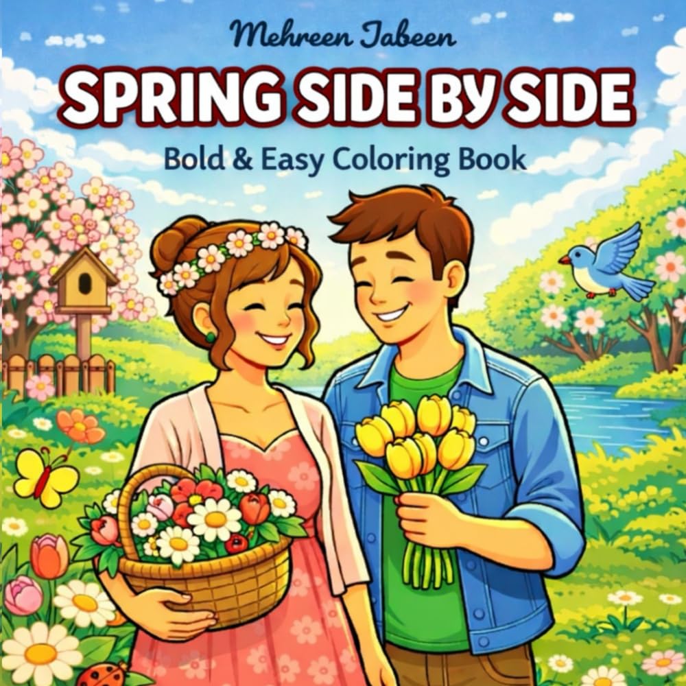Spring Side by Side: Bold & Easy Coloring Book for Teens & Adults Featuring Peaceful Scenes – Relaxing Coloring Book for Stress Relief (Spring Season Coloring Books)