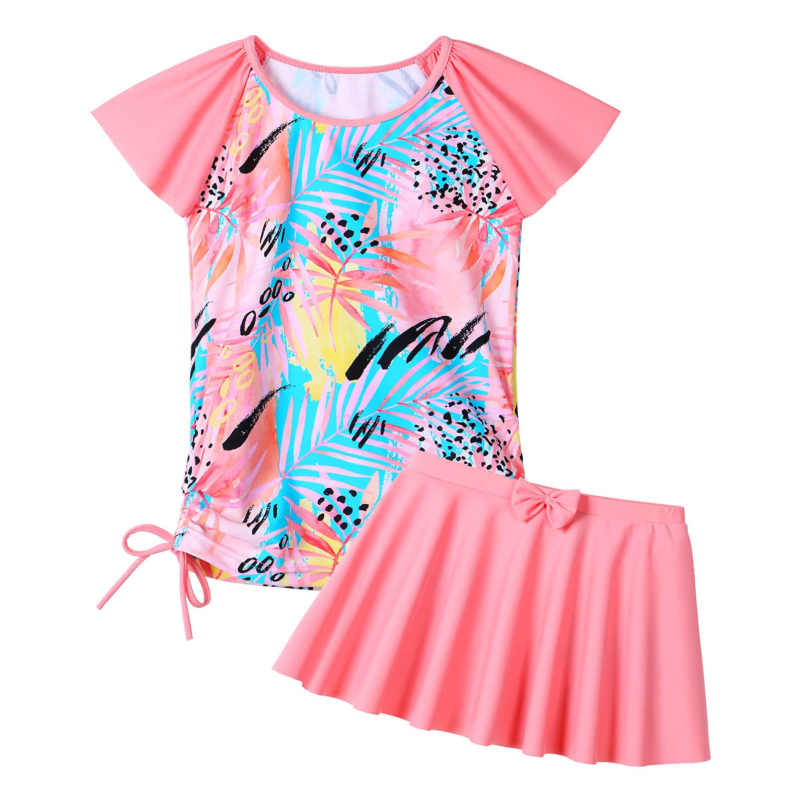 Girls Rash Guard 2 Pieces Bathing Suit UPF50+ Swimsuit with Swimming Skirt Swimwear 2-14Y