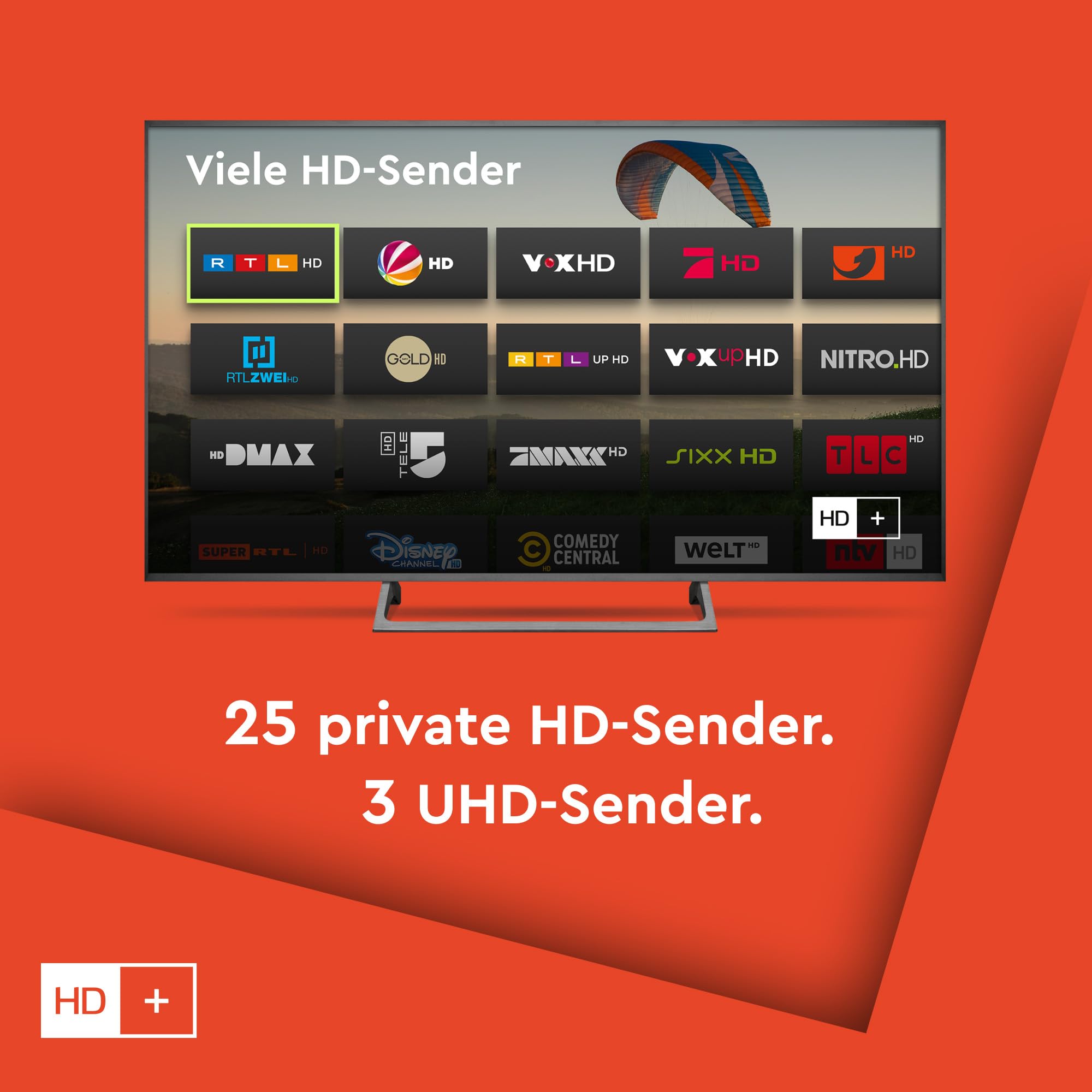 Scheda HD +, durata per 12 mesi, Televisore in luminosa qualità HD (lingua italiana non garantita)