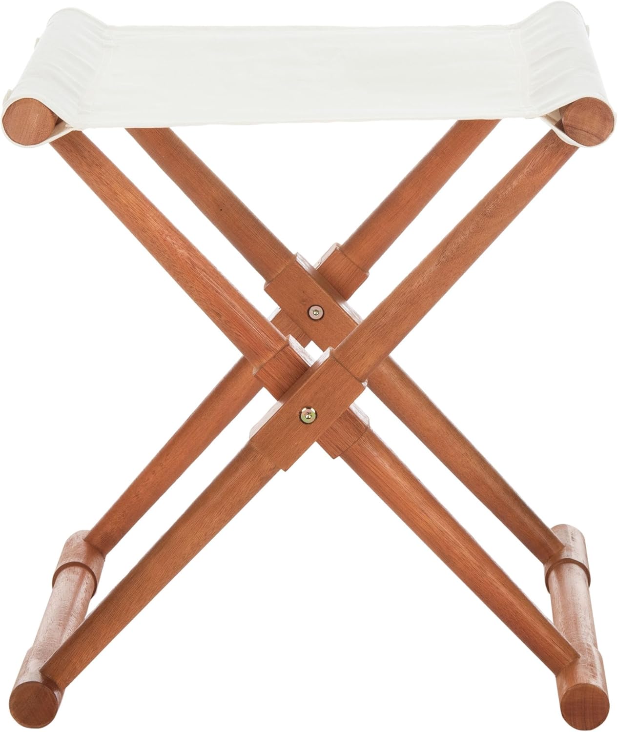 SAFAVIEH Outdoor Patio Furniture Collection – Breanne Natural & Beige Outdoor Stool Set of 2, Solid Wood Folding Accent Seating (PAT7053A-SET2)