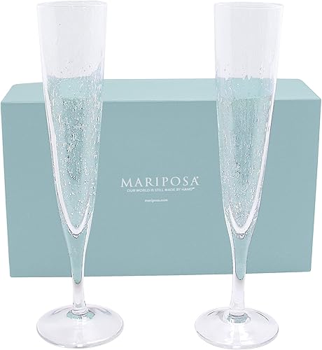 MARIPOSA Bellini Flutes - Juego de 2 cajas de regalo de champán soplado a mano, tamaño único, transparente