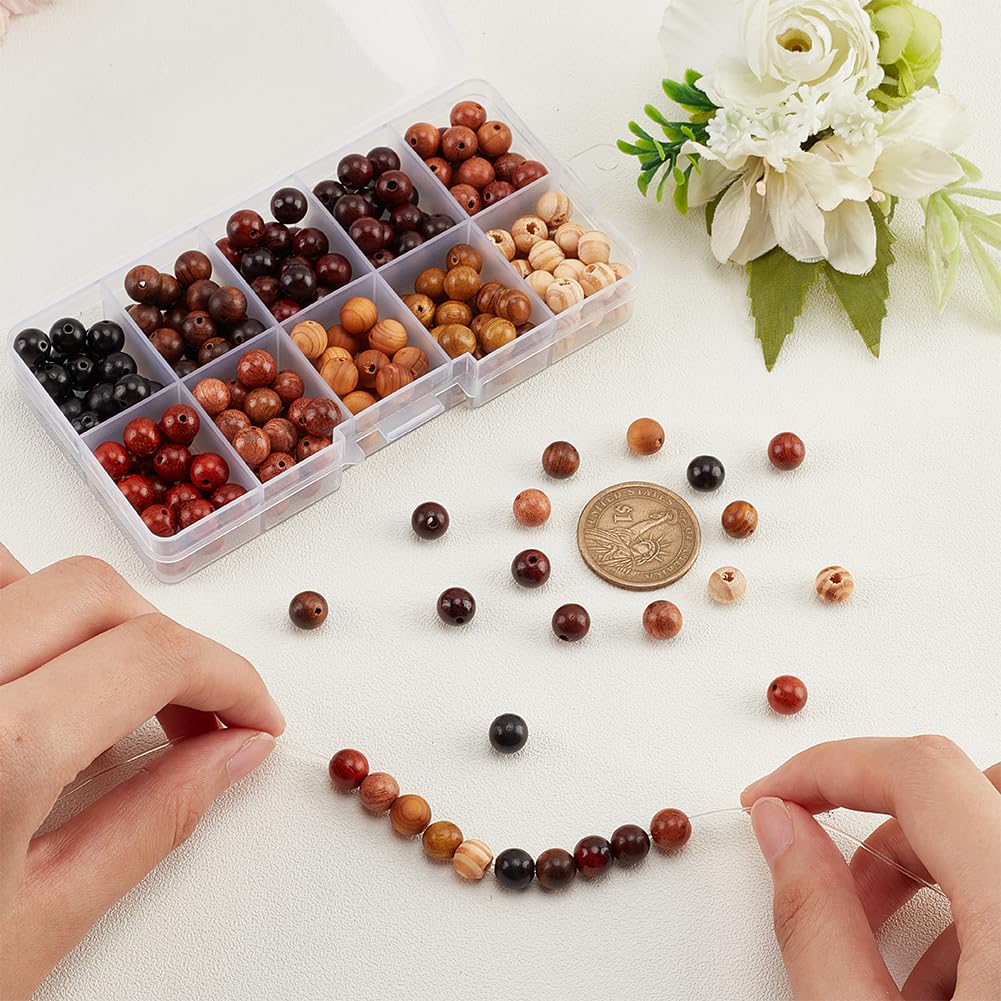 KISSITTY 300Pcs Natural Wood Beads Kit - 6 Styles 8mm Gemstone & Tiger Eye Beads For Jewelry Making