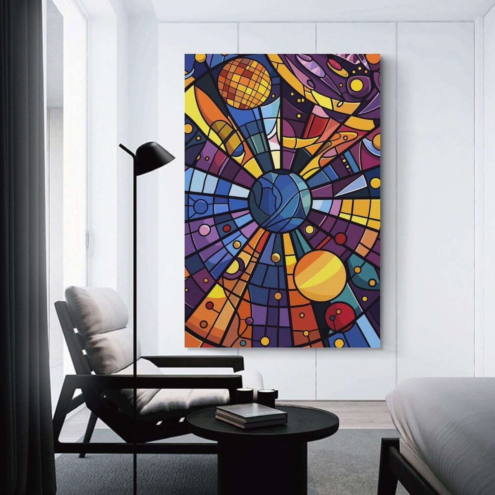 Junmoney Abstract Stained Glass Space Scene Wall Art Print, 24x36inch(60x90cm), for Bedroom Decor, Cosy Corners Or Studios, Decorative Wall Art for Cosy Rooms