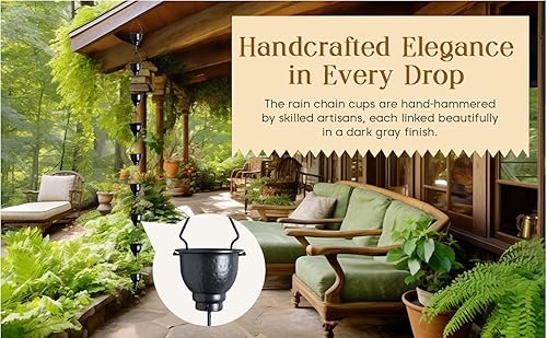 Miniatura 6 de THE ASCENT MEMORIAL Cadena de lluvia de aluminio de alta calidad para canalón, cadena de lluvia a prueba de óxido de larga duración con adaptador de