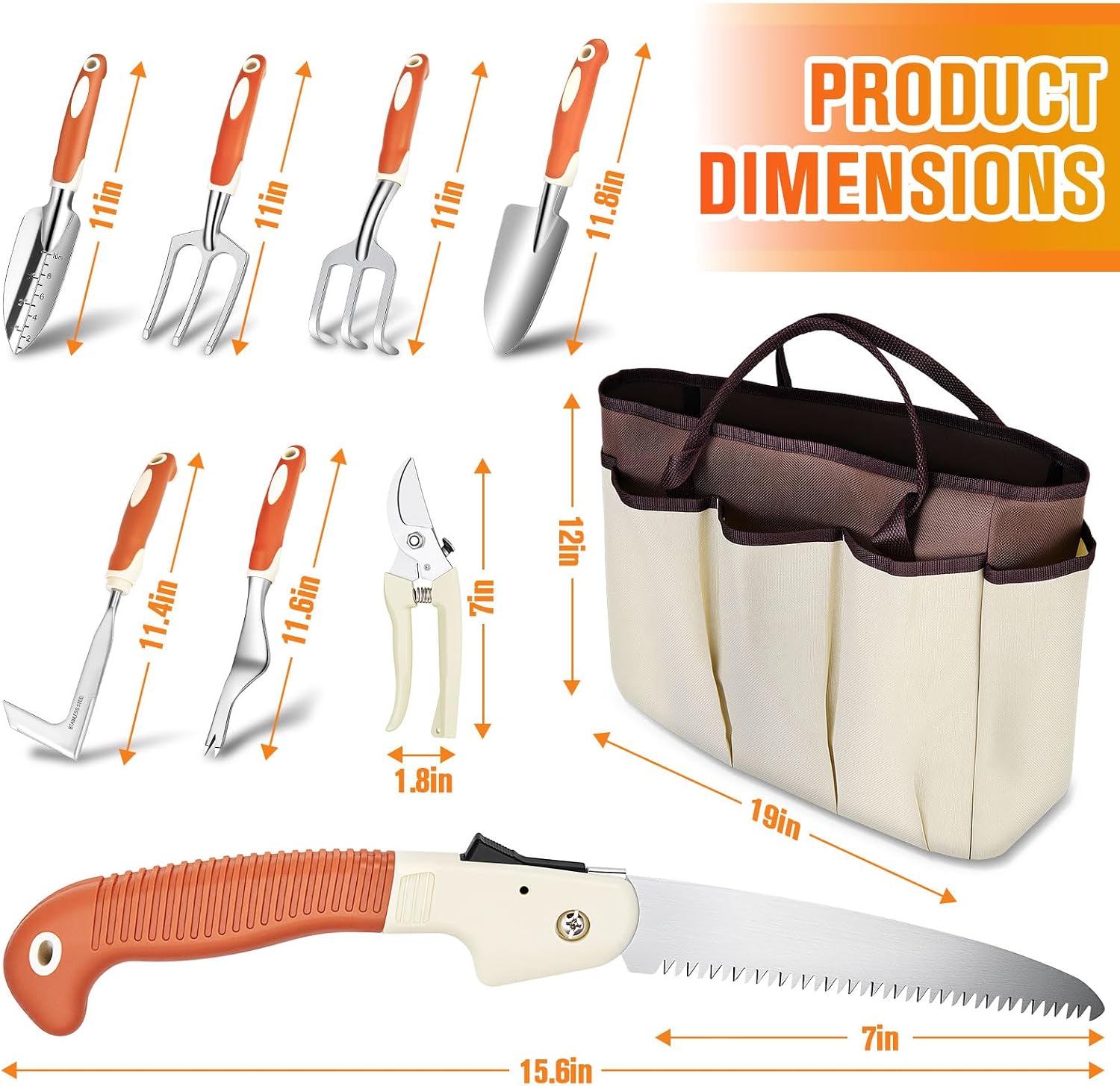 Garden Tool Set - 10 PCS Heavy Duty Stainless Steel Gardening Tools Set with Storage Bag, Gardening Kit Ideal Gardening Gifts for Women & Men, Indoor/Outdoor Use for Digging, Planting, Pruning
