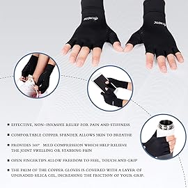HENOTIC 2 Pairs Copper Arthritis Gloves for Women Men, Fingerless Breathable & Moisture Wicking Arthritis Compression Gloves for Relieving Carpal Tunnel Aches, Rheumatoid Pains, Joint Swell