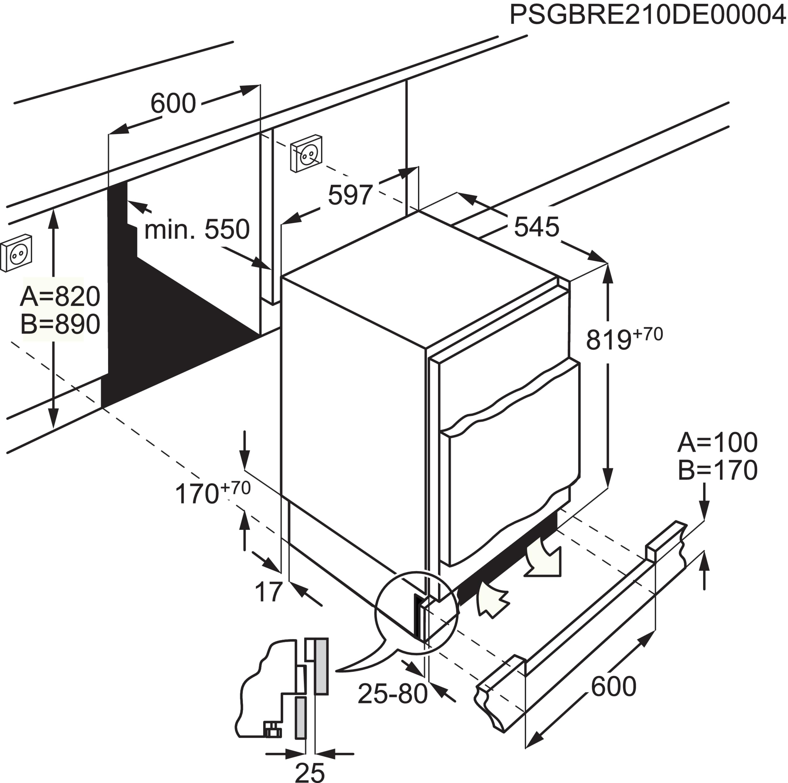 AEG OSF6I82EF Frigorífico Mini, 81.9 cm, 94 L de Capacidad, Almacenamiento Cómodo y sin Esfuerzo, Compartimento Congelador, Controles Táctiles, 1 Puerta a Derecha y Reversibles, Blanco, Clase E