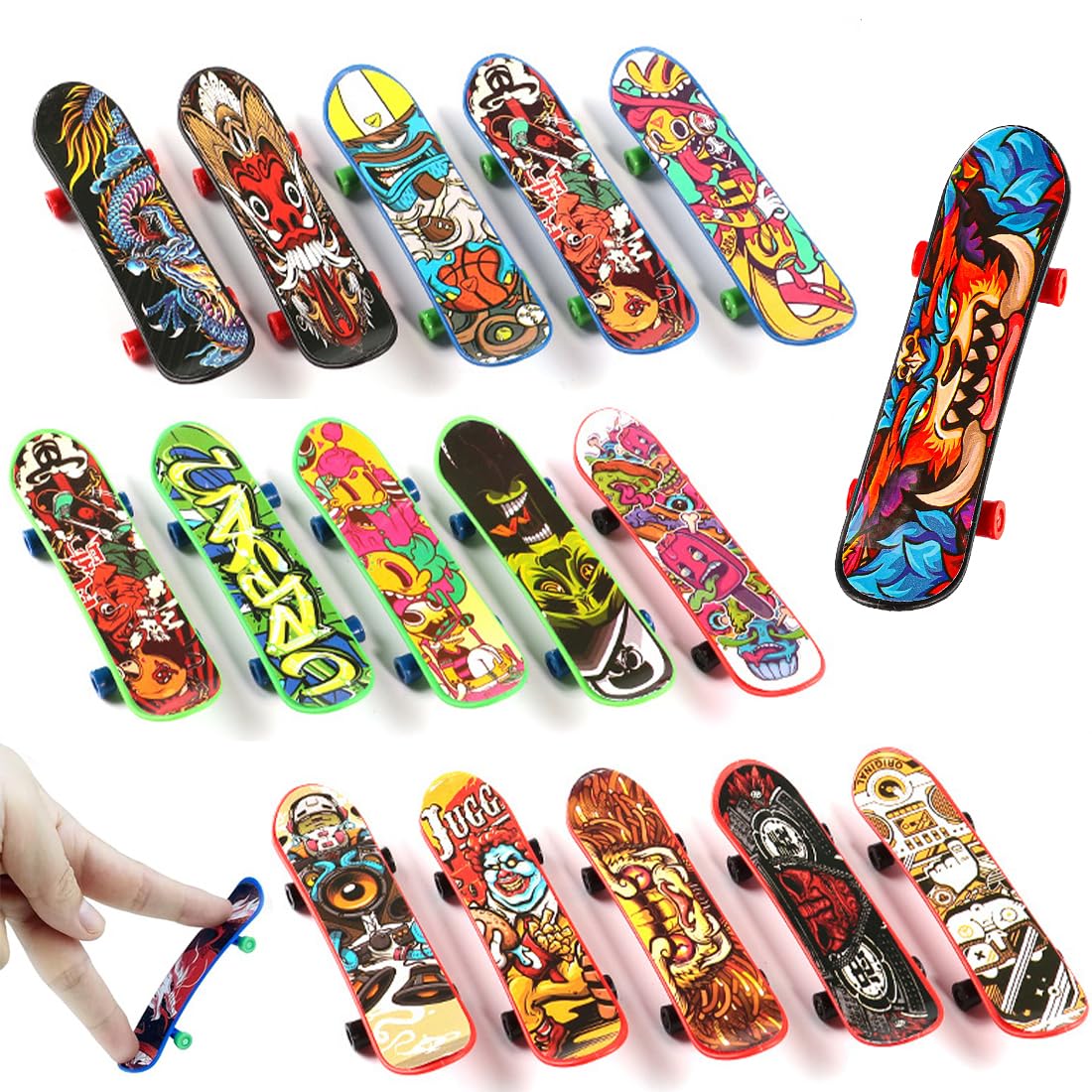JEYORZY 16 Pezzi Mini Skateboard da Dito per Bambini, Skateboard Finger, Mini Skate Board Professionale per Dita, per Giocare o Come Decorazione (Modelli Casuali)