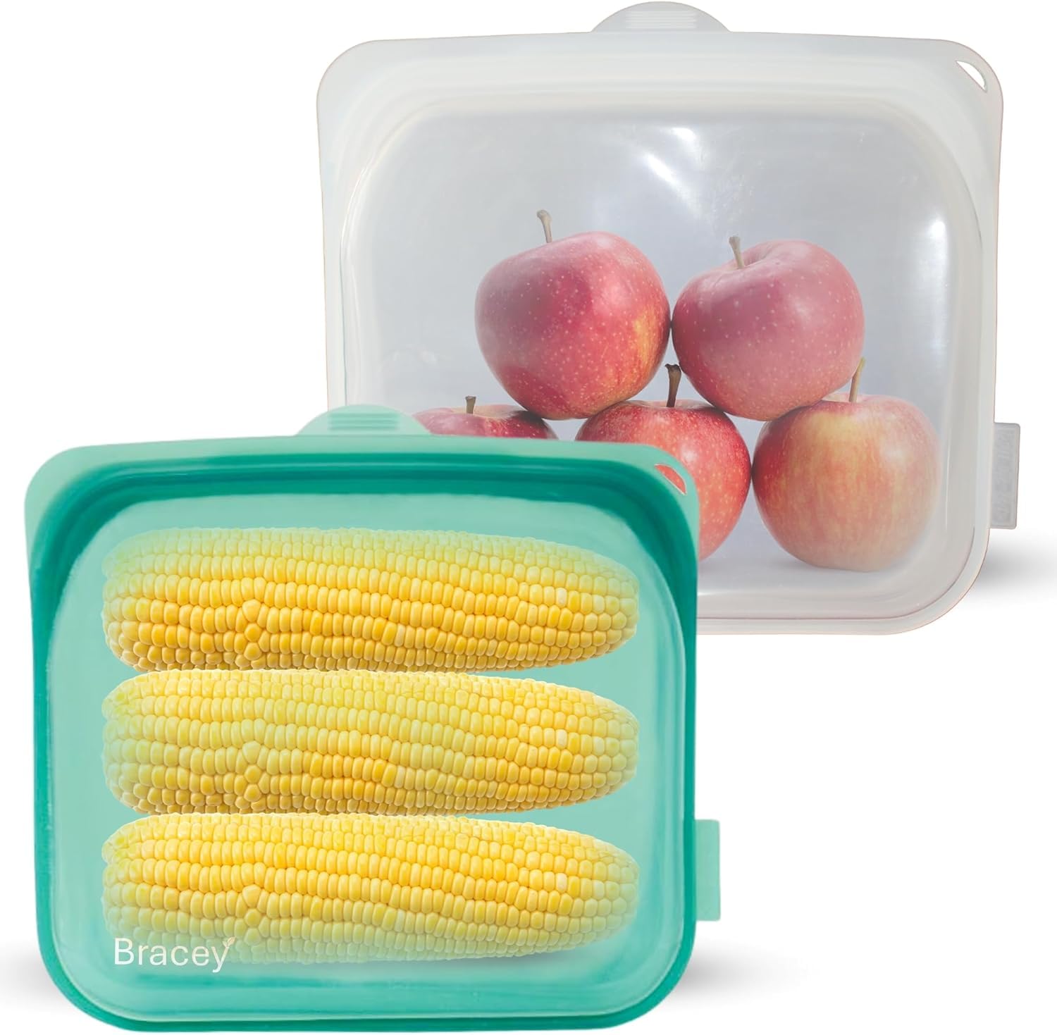 Bolsas reutilizables de silicona para almacenamiento de alimentos, bolsa de tamaño grande multiusos, color blanco y azul, paquete de 2, aptas para microondas, lavavajillas y congelador, sin