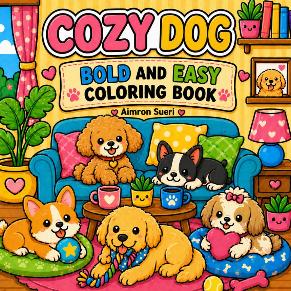 Cozy Dog: Bold and Easy Coloring Book Featuring Playful Pups in Everyday Life Scenes for Adults and Teens