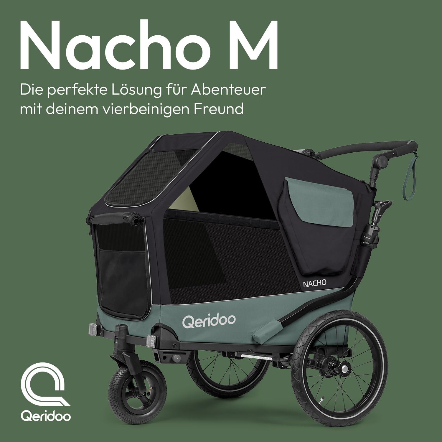 Qeridoo Nacho | Hundeanhänger für Fahrrad | Comfort für den Vierbeiner | Fahrradanhänger Hunde mit Buggy-Funktion | Hundefahrradanhänger mit Federung, Hundebett | Hundeanhänger | Bis 35 kg