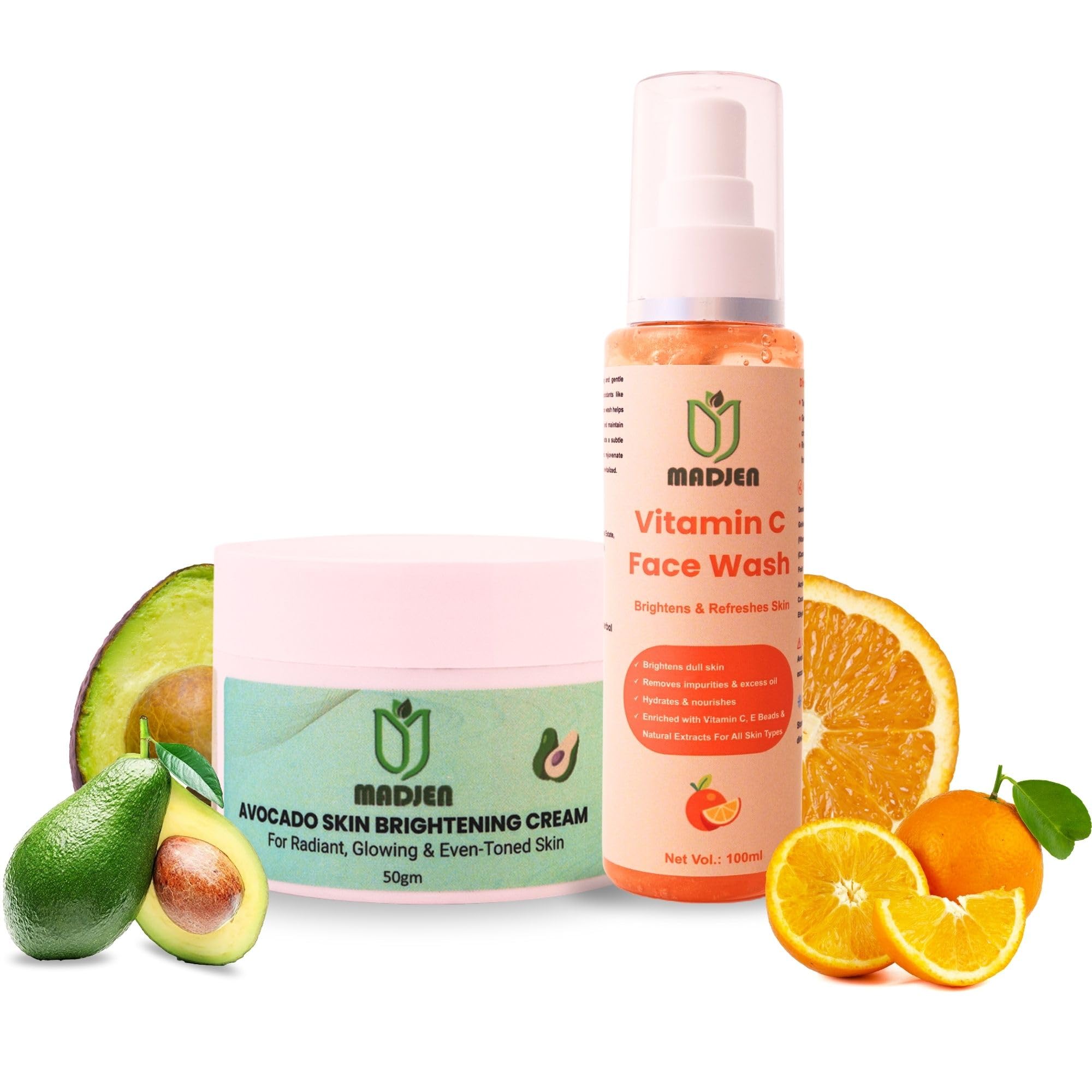 Madjen Glow Combo | Vitamin C Face Wash (100ml) + Avocado Skin Brightening Cream (50g)-image-15