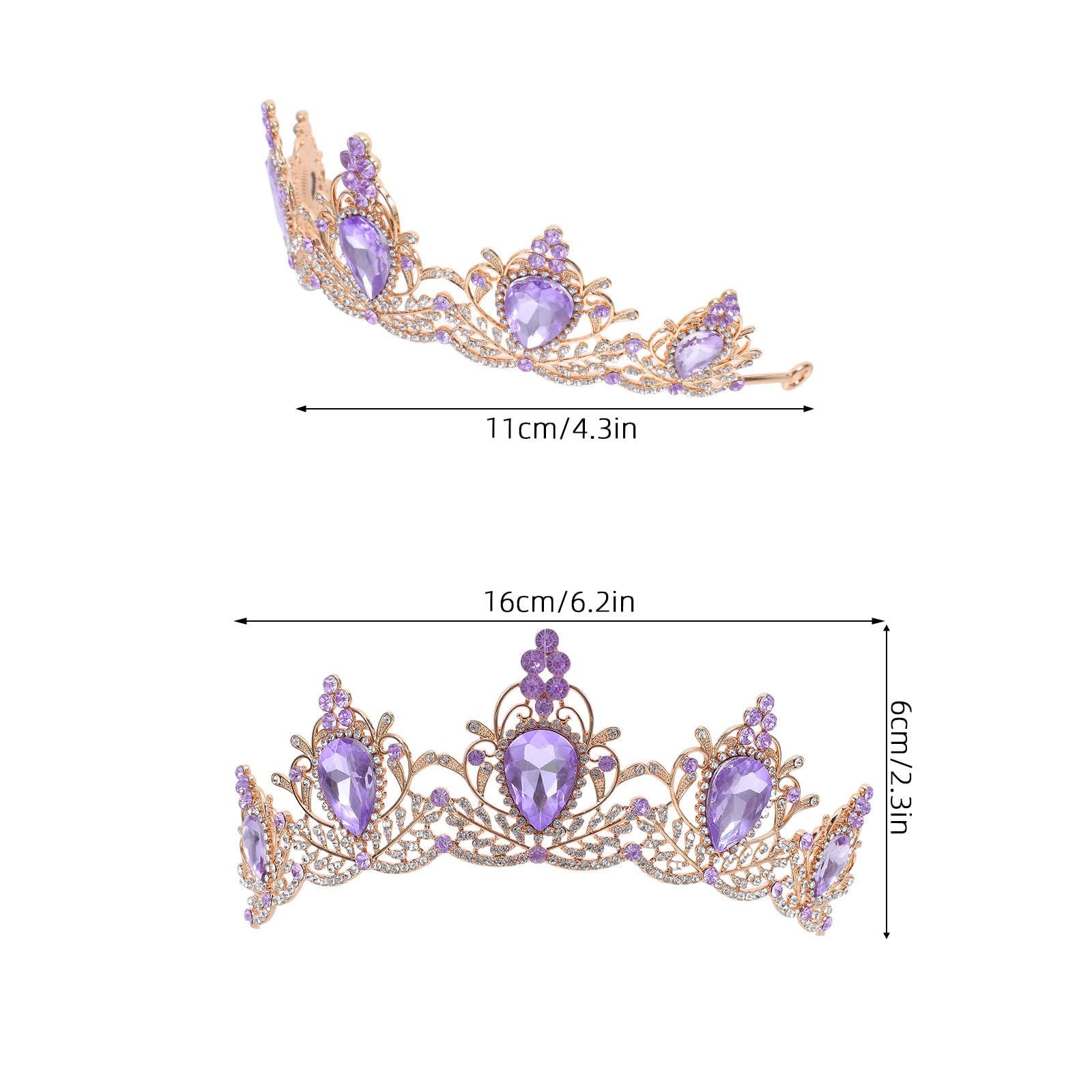 Healeved 5 Piezas Tocado de Novia Vintage Barroco Cristales de Imitación Púrpura, Ligera y Cómoda para Bodas y Halloween, Accesorio Elegante para Mujer