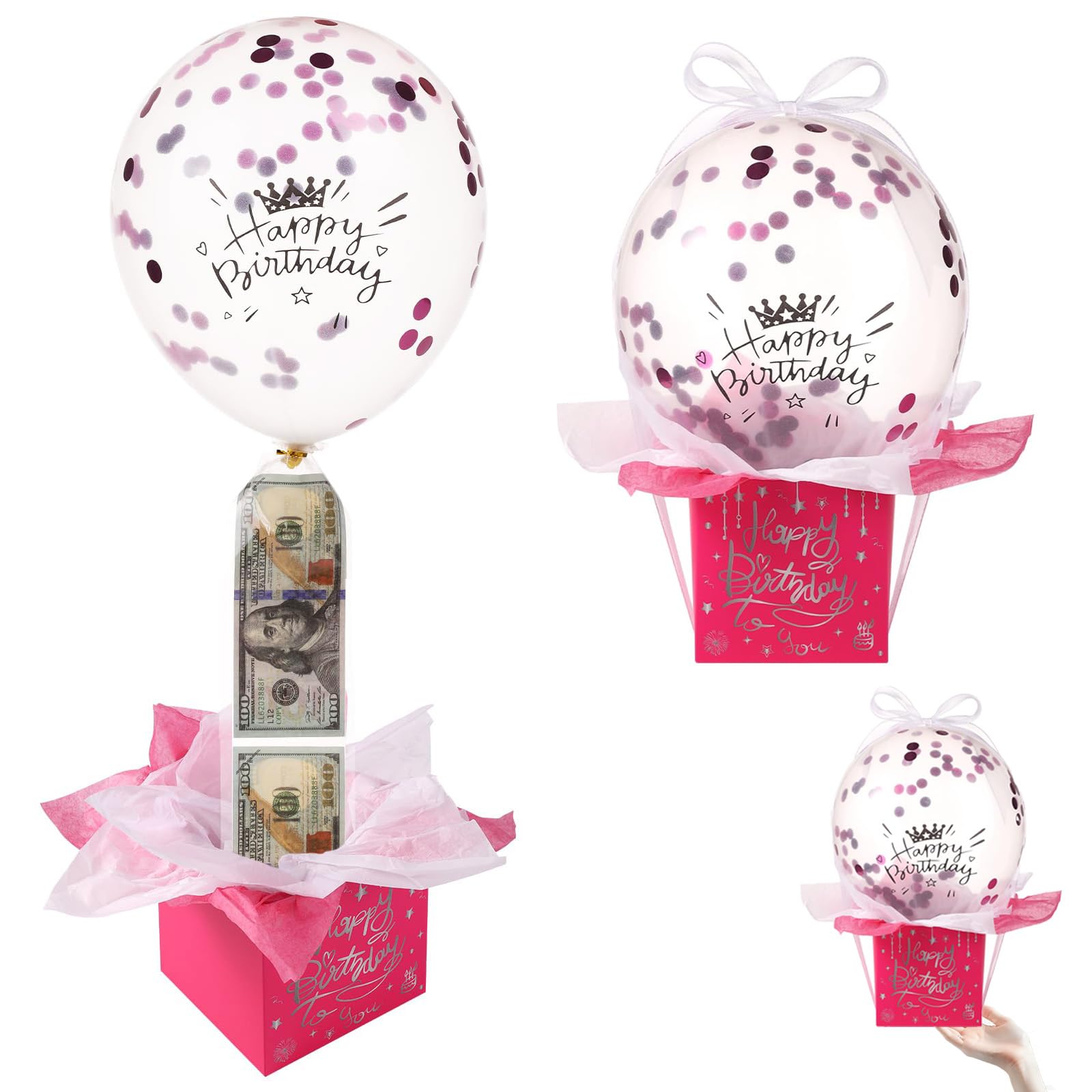 Surprise Gift Box, Money Balloon Surprise, Money Birthday Box, Money Balloon Kit, Funny Happy Birthday Balloon Surprise, Surprising Birthday Money Box Pull out Gifts for Girlfriend Wife (Rose Red)