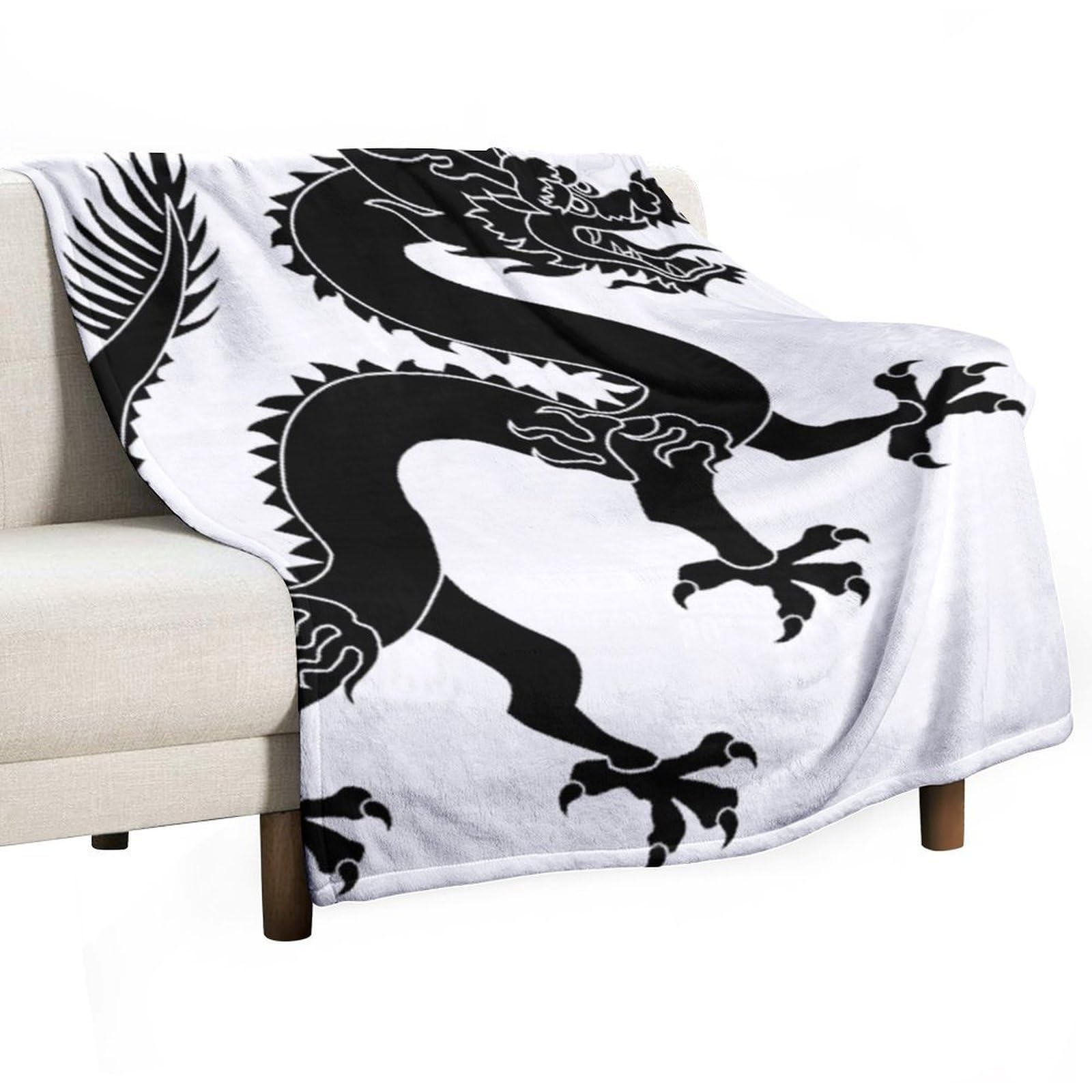 Hxwokrum Flannel Blanket, Black Dragon Throw Blanket for Couch Sofa Bed Office, Soft And Comfortable Without Pilling