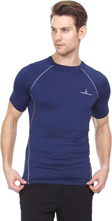 Thermajohn Men Short Sleeve Compression Shirt Cool Dry Baselayer Athletic Workout Shirts for Running and Workout Medium, Raglan - Navy